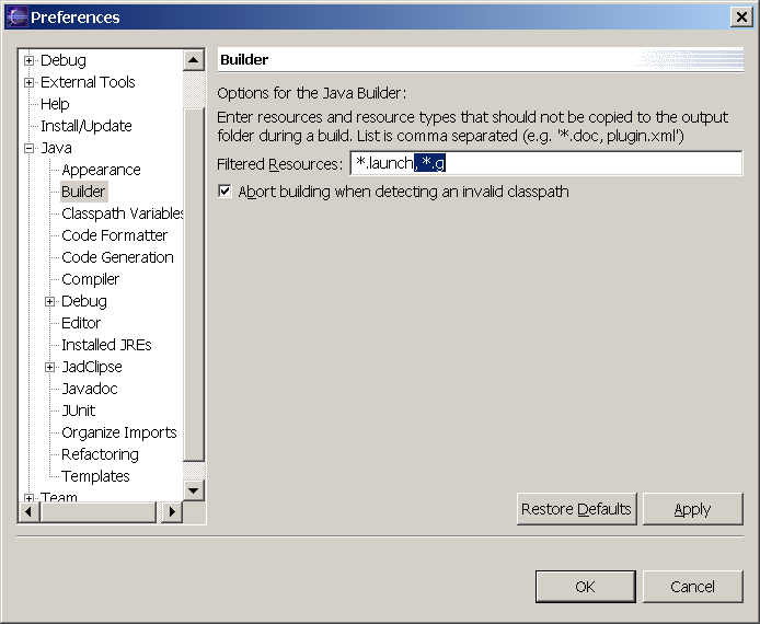 configure java builder